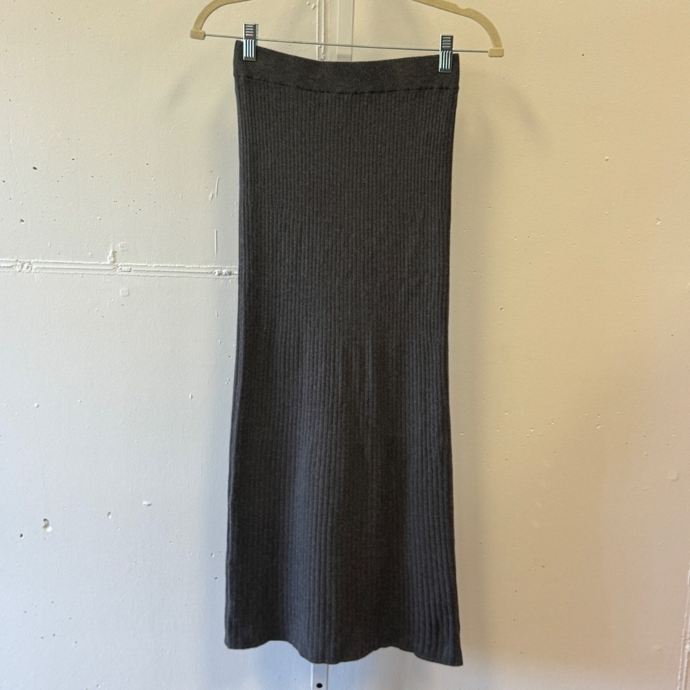 Modern Citizen Gray Ribbed Knit Midi Pencil Skirt MC20B19 XS Minimalist Fall